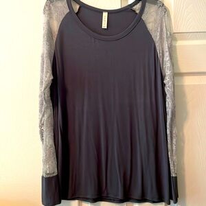 Soft Long Sleeve Sheer Lace Top. Size L.